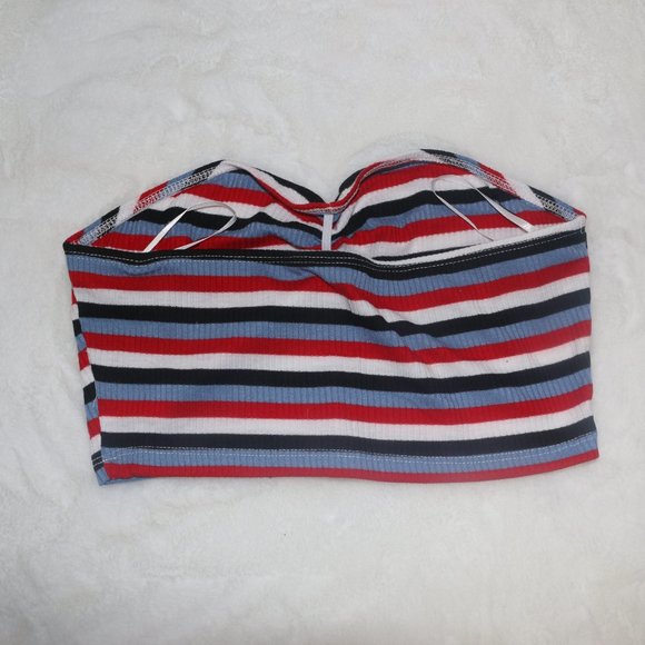 Striped Ruched Detail Rib-knit Tube Top - Picture 2 of 3